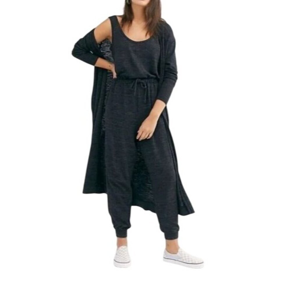 Free People Beach bi coastal jumpsuit charcoal boho lounge sz M